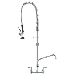 Commercial Faucet with Pre-Rinse Sprayer, 47" Height, 8" Center, 12" Swing Spout, Wall Mount Kitchen Sink Faucet, Brass