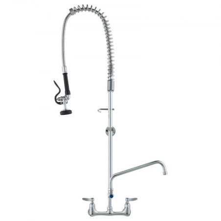 Commercial Faucet with Pre-Rinse Sprayer, 47" Height, 8" Center, 12" Swing Spout, Wall Mount Kitchen Sink Faucet, Brass