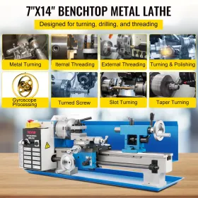 Mini Metal Lathe, 7"x14" Benchtop Metal Lathe, 550W Variable Speed 2250RPM Metal Lathe, with 3-jaw Chuck CNC Mini Lathe