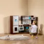 Corner Wooden Play Kitchen, Toy Set with Lights and Sounds, Toddler Kitchen with Ice Maker, Oven, Sink, Clock, Microwaves, Refri
