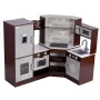 Corner Wooden Play Kitchen, Toy Set with Lights and Sounds, Toddler Kitchen with Ice Maker, Oven, Sink, Clock, Microwaves, Refri