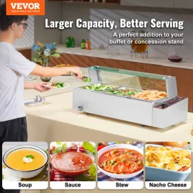 Commercial Electric Food Warmer Countertop Buffet 3*8Qt with Glass Shield