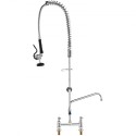 Commercial Faucet with Pre-Rinse Sprayer, 44" Height, 8" Center, 12" Swing Spout, Deck Mount Kitchen Sink Faucet, Brass