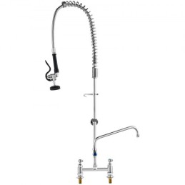 Commercial Faucet with Pre-Rinse Sprayer, 44" Height, 8" Center, 12" Swing Spout, Deck Mount Kitchen Sink Faucet, Brass