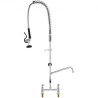 Commercial Faucet with Pre-Rinse Sprayer, 44" Height, 8" Center, 12" Swing Spout, Deck Mount Kitchen Sink Faucet, Brass