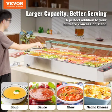 Commercial Electric Food Warmer Countertop Buffet 10*7.6 L with Glass Shield