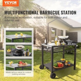 Outdoor Grill Dining Cart with Double-Shelf, BBQ Movable Food Prep Table, Multifunctional Iron Table Top, Portable Modular