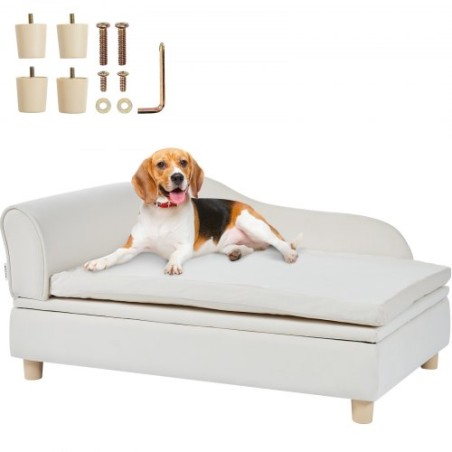 Kæledyrssofa, hunde sofa til store hunde og katte, blød fløjlsagtig hunde sofa, 110 lbs Loading Cat Sofa, White