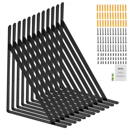 Shelf Bracket, 18 x 12 in 12 Pcs, Heavy Duty Floating Shelf Brackets, Brackets for Shelves, 3mm Thick Matte Black Triangle
