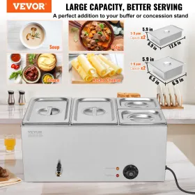 Commercial Electric Food Warmer 4-Pan Countertop Buffet 15.5L Bain Marie
