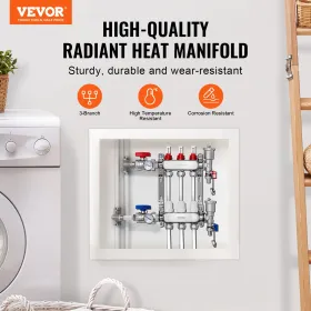 3-Branch Radiant Heat Manifold 1/2 "PEX-rørgulvopvarmningsmanifoldsæt