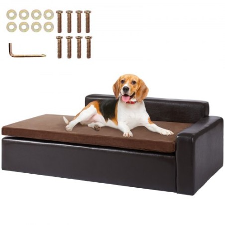 Pet Sofa, Dog Couch for Large-Sized Dogs and Cats, Soft Leather Dog Sofa Bed, 110 lbs Loading Cat Sofa, Brown