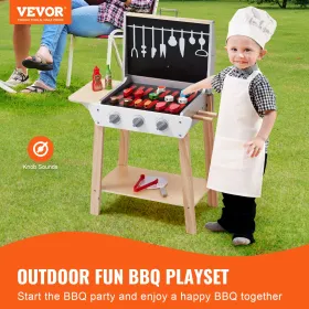 Wooden Play Barbecue Toy Grill, Kids Grill Playset with Play Food and Grilling Tools, Wooden Play Food Kitchen Accessory (21 PCS
