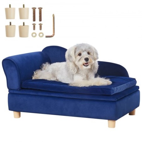 Pet Sofa, Dog Couch for Medium-Sized Dogs and Cats, Soft Velvety Dog Sofa Bed, 81 lbs Loading Cat Sofa, Blue