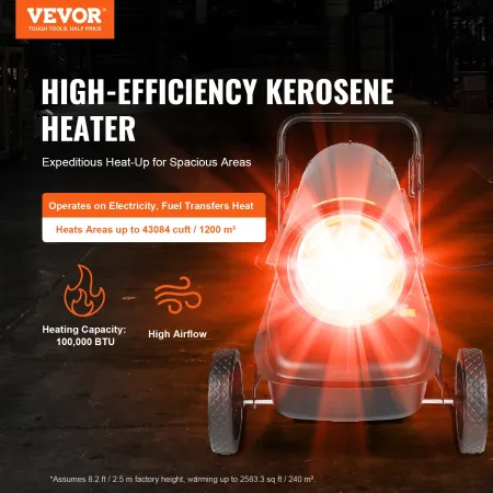 Kerosene/Diesel Forced Air Heater, 100000Btu Torpedo Space Heater, Portable with Thermostat Control,38L Tank Efficient Indoor/Ou