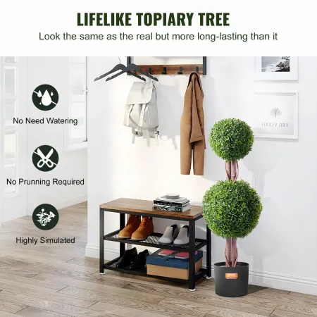 Artificial Boxwood Topiary Tree, 36 inch Tall (2 Pieces), Double Ball Faux Topiary Trees, Faux Plant w/ Extra Leaves & Pot & Sma