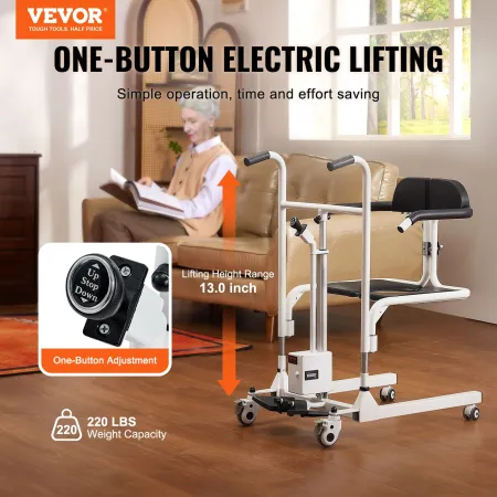 Electric Patient Lift Transfer Chair, One-Button Electric Lift Wheelchair with 180° Split Seat & Bedpan, Bathroom Bedside Commod