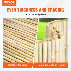 Natural Rolled Bamboo Fence Bamboo Panel 6 ft H x 8 ft L x 0.75 in D.