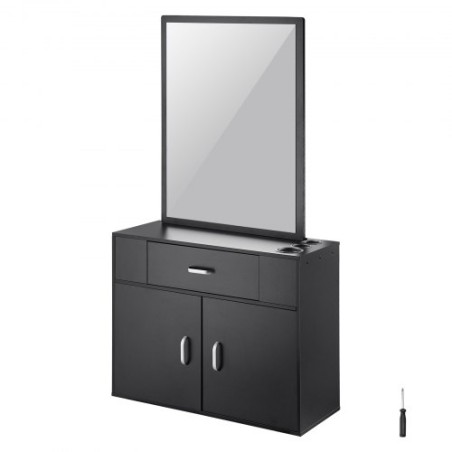 Salon Storage Cabinet, Wall Mounted Barber Salon Station for Hair Stylist, Hair Stylist Station Set, with 3 Sleeves, A Mirror,