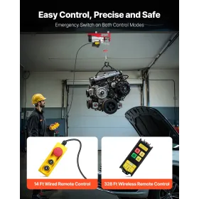 Electric Hoist Crane Winch 1320 lbs 328 ft Trådløs & 14 ft Kablet fjernbetjening