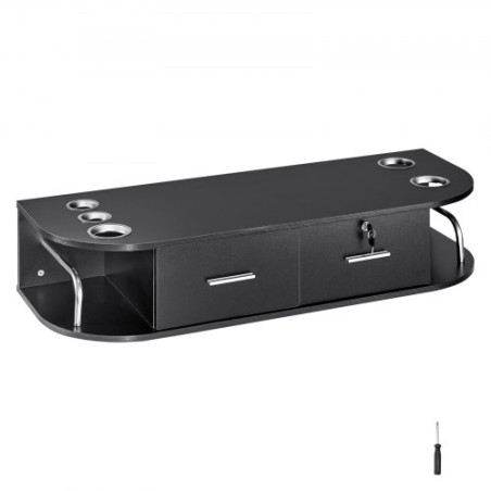 Wall Mount Styling Station, Hair Barber Bord med 5 hårtørrerholdere, 2 skuffer (en låsbar), skønhedssalonudstyr til