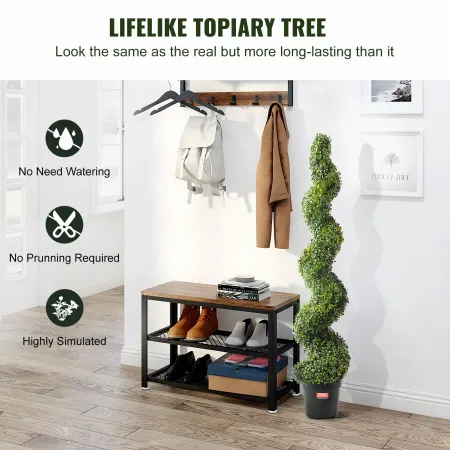 Artificial Boxwood Topiary Tree, 60 inch Tall (2 Pieces), Spiral Faux Topiary Trees, Faux Plant w/ Extra Leaves & Pot & Small De