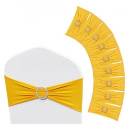 100 PCS Golden Yellow, Stretch Spandex Chair Sashes, Chair Slipcover and Stretch Chair Sash with Round Buckle, Elastic Chair
