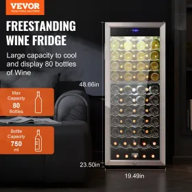 80-flaske vinkøler dobbeltzone fritstående køleskab LED lyslås