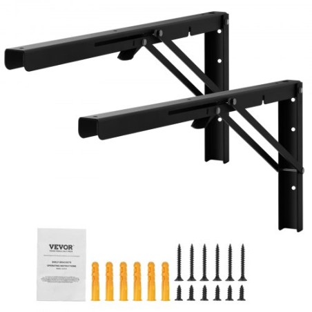 Shelf Bracket Foldable, 24â€ L 2 Pcs , Heavy Duty Floating Shelf Brackets, Brackets for Shelves, 5mm Thick Matte Black L Shelf