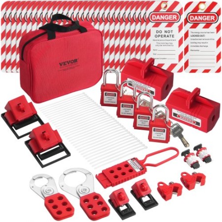 Electrical Lockout Tagout Kit, 47 PCS Safety Loto Kit Includes Padlocks, Hasps, Tags, Nylon Ties, Plug Lockouts, Circuit