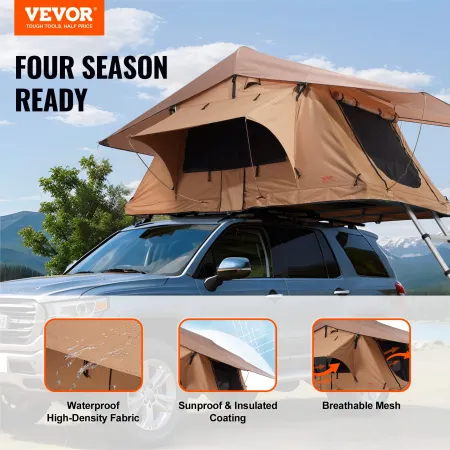 Rooftop Tent Hard Shell, Naturnest Rooftop Tent Hardshell for 2-3 Person, Folding Hard Shell Roof Top Tent with Telescopic Ladde