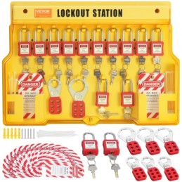 Elektrisk lockout -tagout -kit, 60 pcs Safety Lockout Tagout Station inkluderer hængelåser, hasps, tags, nylonbånd,