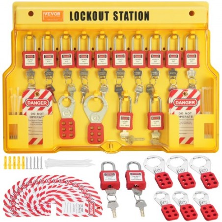Electrical Lockout Tagout Kit, 60 PCS Safety Lockout Tagout Station Includes Padlocks, Hasps, Tags, Nylon Ties, Expansion Kit,