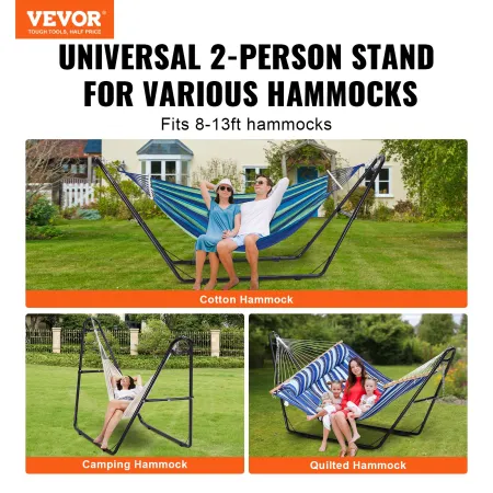 Universal 2 Person Hammock Stand, Adjustable Heavy Duty 550 lbs Capacity Hammock Stand Fits 8-13 ft Hammocks for Outdoor and Ind
