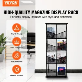 Brochure Display Stand 4-Tier 8 Pocket Mesh Literature Display Holder Rack