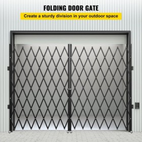 Double Folding Security Gate, 6-1/2' H x 12' W Folding Door Gate, Steel Accordion Security Gate, Flexible Expanding Security