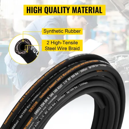 Hydraulic Hose 1/4 inch x 100 ft, Coiled Hydraulic Hose 5800 PSI, Rubber Hydraulic Hose with 2 High-Tensile Steel Wire Braid, Bu