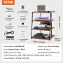 4-Tier AV Media Stand with Power Strips, Corner TV Stand with LED Lights, Height Adjustable Wooden Shelves for DVD Players/Cable