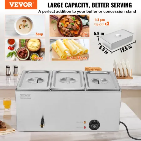 Commercial Electric Food Warmer 3-Pan Countertop Buffet 16.5L Bain Marie