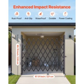 Single Folding Security Gate, 6-1/2' H x 7-1/2' W Folding Door Gate, Steel Accordion Security Gate, Flexible Expanding Security