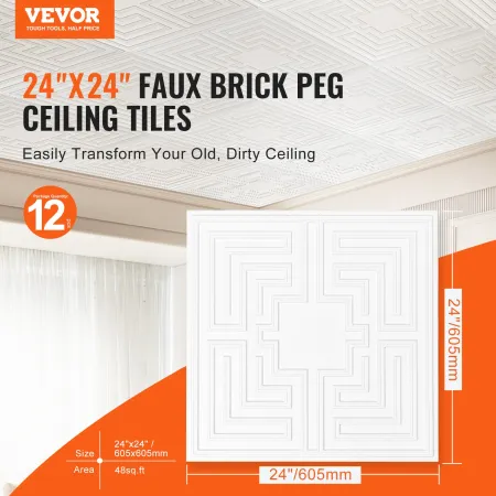 Loftsfliser 12-Pack 24 x 24 i PVC Easy Installation White Echo