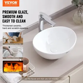 Modern Ceramic Vessel Sink 16"x13.4" Bathroom Vanity Bowl Countertop White