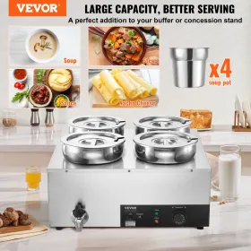 Commercial Soup Warmer Soup Station with 4*7.4Qt Pot Soup Kettle Warmer
