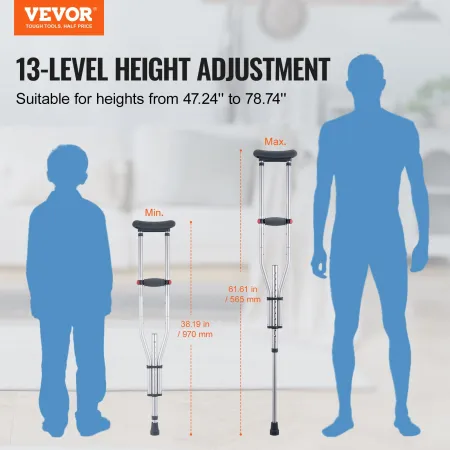 Underarm Crutches, 13-Level Height Adjustable Underarm Walking Crutches, Lightweight Aluminum Crutches for Adults Teenager - wit