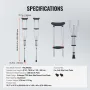 Underarm Crutches, 13-Level Height Adjustable Underarm Walking Crutches, Lightweight Aluminum Crutches for Adults Teenager - wit