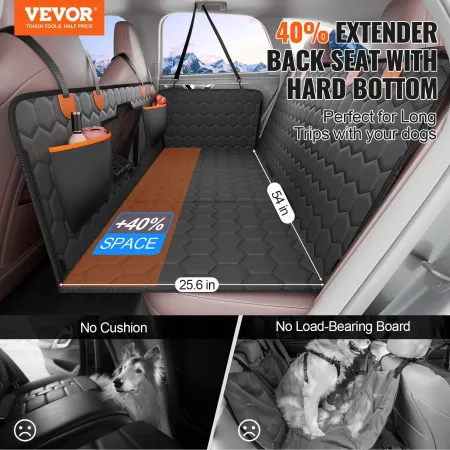 Back Seat Extender, Dog Car Seat Cover for Back Seat Bed with Mesh Window and Storage Pocket, Supports 350lbs Dog Hammock for Ca
