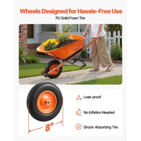 Wheelbarrow Cart One Wheel 6 Cu Ft Garden Dump Cart 330 lbs Utility Cart