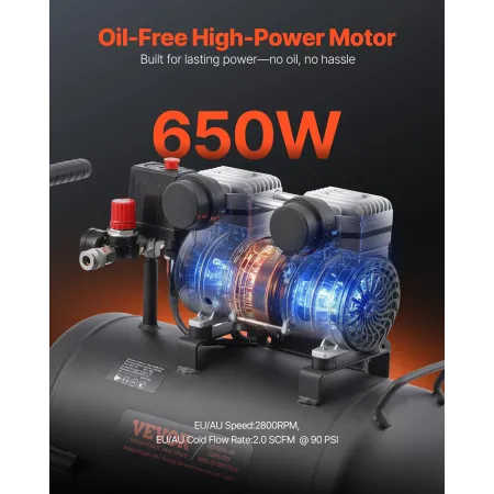 Luftkompressor Kompakt Bærbar Oliefri Kompressor 8 Gallon 90 PSI