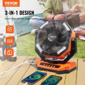 330.2mm Portable Fan Rechargeable with LED Lantern 4 Speeds Swivel Timer