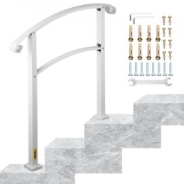 3-Step Handrails for Outdoor Steps Fits 1 or 3 Steps Matte White Stair Rail Wrought Iron Handrail with Installation Kit Hand